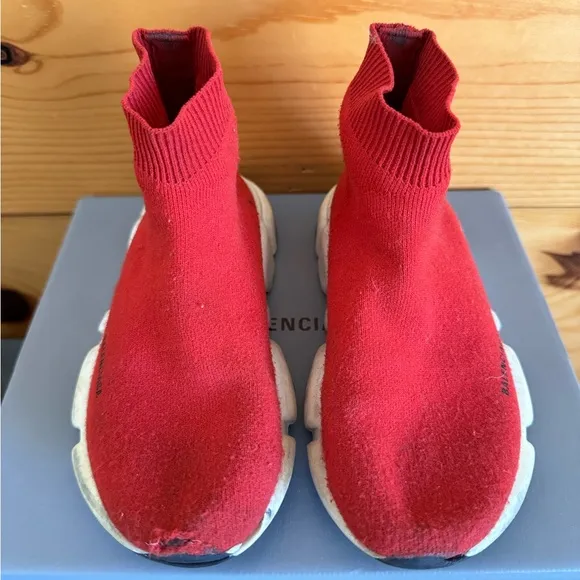Balenciaga Little Kid's Speed LU Sock Sneakers Red 29/30 12-12.5 Pre-Owned