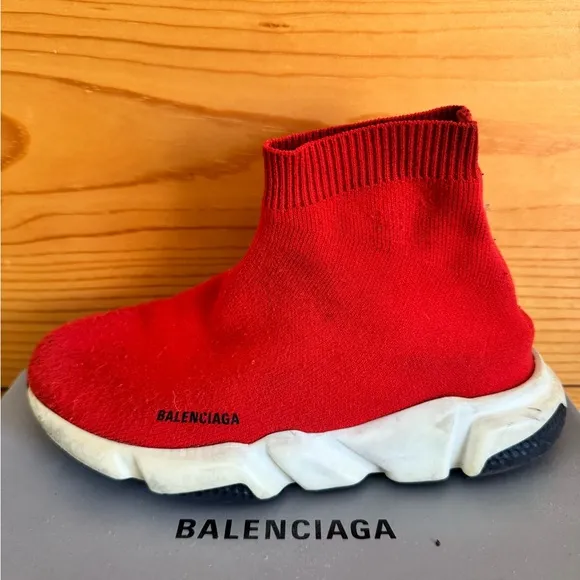 Balenciaga Little Kid's Speed LU Sock Sneakers Red 29/30 12-12.5 Pre-Owned