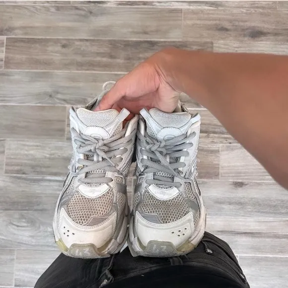 Balenciaga White and Silver Sneakers Sporty Design