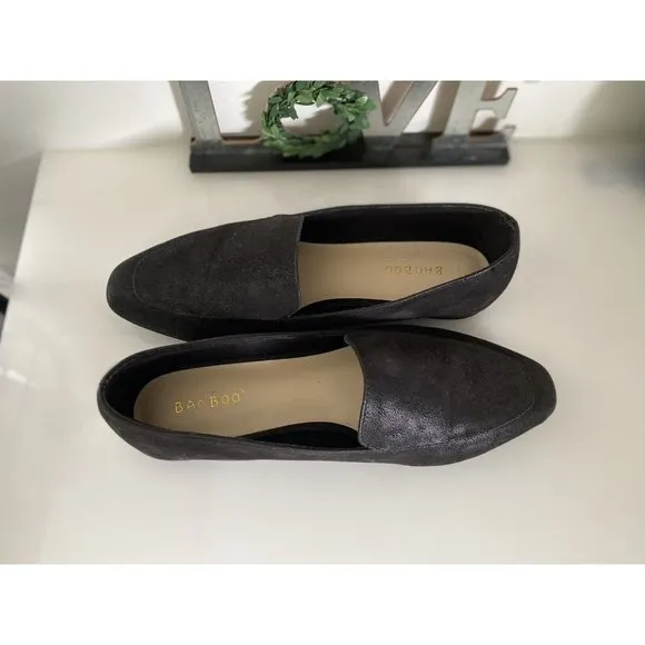 Bamboo Womens Purist 05 Black Faux Leather Flat Slip On Loafer Shoes Size 9 NWOT