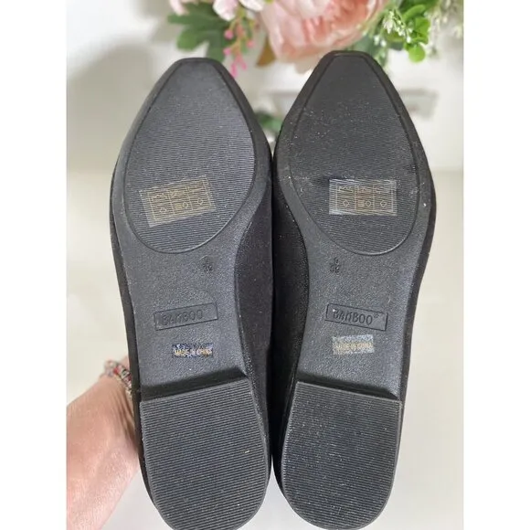 Bamboo Womens Purist 05 Black Faux Leather Flat Slip On Loafer Shoes Size 9 NWOT