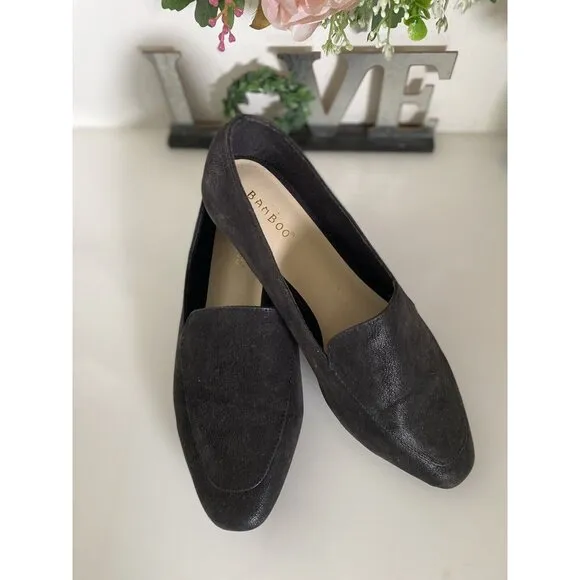 Bamboo Womens Purist 05 Black Faux Leather Flat Slip On Loafer Shoes Size 9 NWOT
