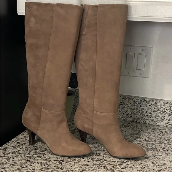 BANANA REPUBLIC Paisley Cocoa Brown Knee High Leather Boots Sz 7.5 Style 779392