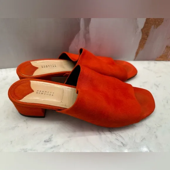 Barney’s New York Vero Cuoio Suede Mule Shoes Sandals Orange Women’s US 7 Italy