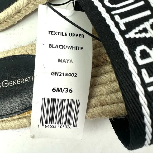 BCBGeneration Maya Flat Slides 6 Espadrille Black White Shoes Womens New