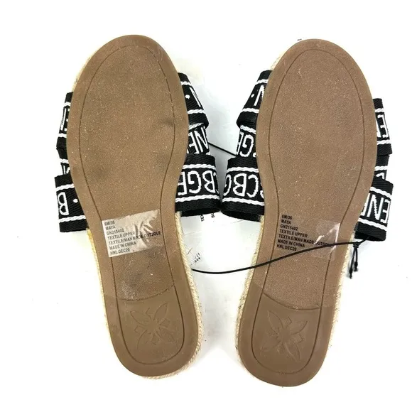 BCBGeneration Maya Flat Slides 6 Espadrille Black White Shoes Womens New