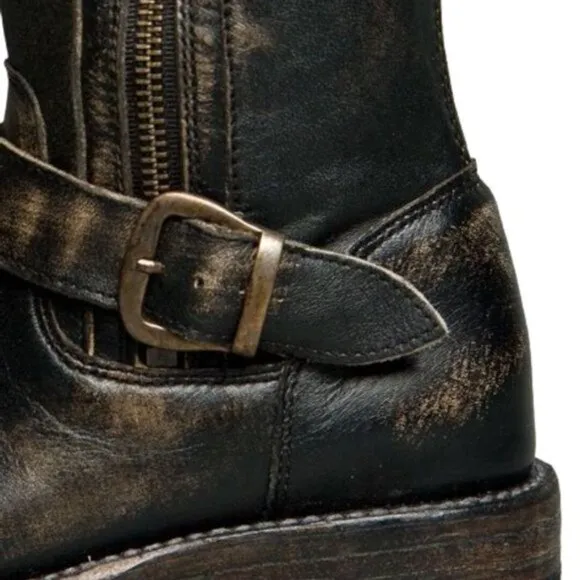 Bed Stu GoGo Black Hand Wash Cobbler Series Mid-Calf Moto Style Boot, Si…