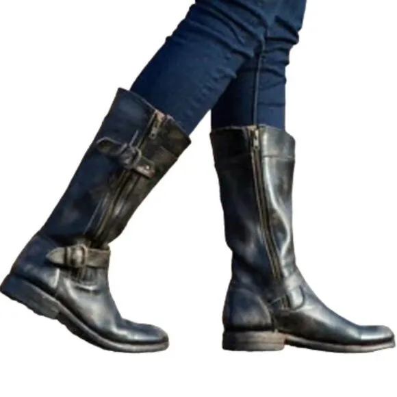 Bed Stu GoGo Black Hand Wash Cobbler Series Mid-Calf Moto Style Boot, Si…