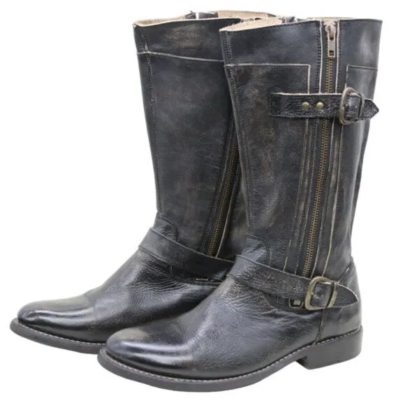 Bed Stu GoGo Black Hand Wash Cobbler Series Mid-Calf Moto Style Boot, Si…