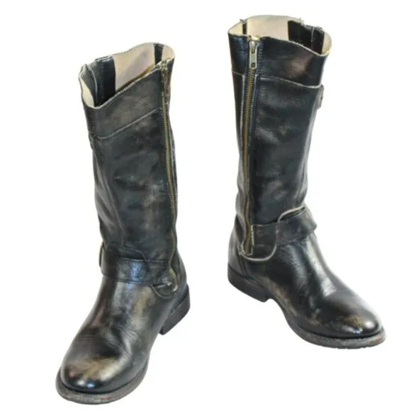 Bed Stu GoGo Black Hand Wash Cobbler Series Mid-Calf Moto Style Boot, Si…
