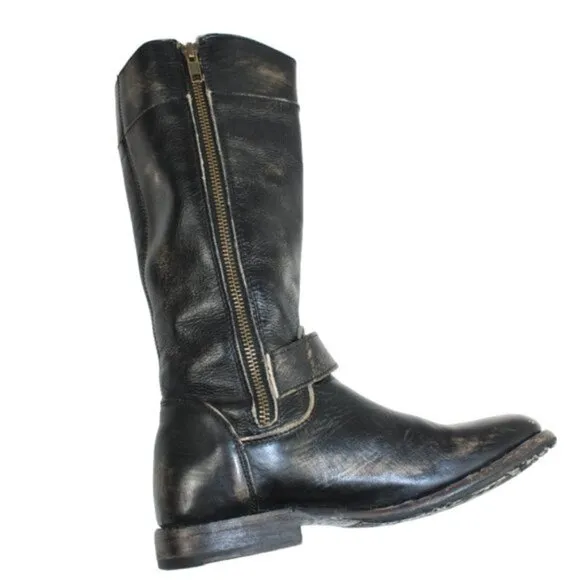Bed Stu GoGo Black Hand Wash Cobbler Series Mid-Calf Moto Style Boot, Si…