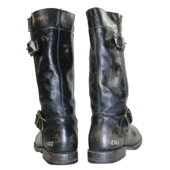 Bed Stu GoGo Black Hand Wash Cobbler Series Mid-Calf Moto Style Boot, Si…