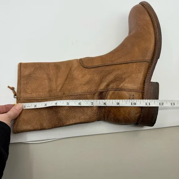 Bed Stu Leather Boots Annette Mid-Calf Brown Distressed Full Zip Boho Women 9.5