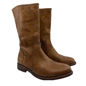 Bed Stu Leather Boots Annette Mid-Calf Brown Distressed Full Zip Boho Women 9.5