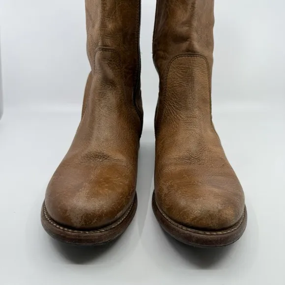 Bed Stu Leather Boots Annette Mid-Calf Brown Distressed Full Zip Boho Women 9.5