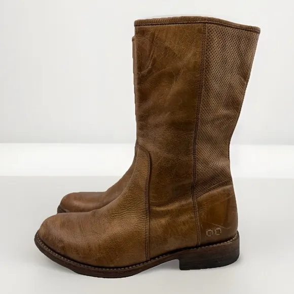 Bed Stu Leather Boots Annette Mid-Calf Brown Distressed Full Zip Boho Women 9.5