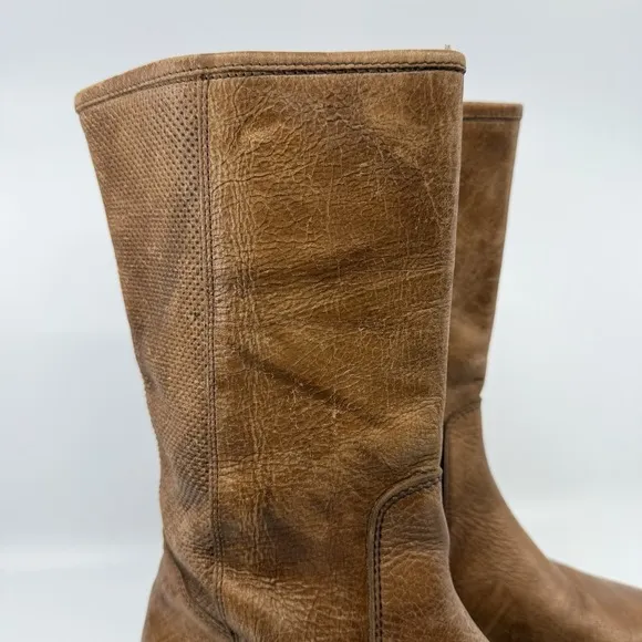 Bed Stu Leather Boots Annette Mid-Calf Brown Distressed Full Zip Boho Women 9.5