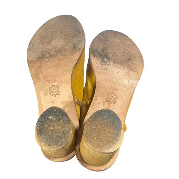 Bernardo Women's Sandals 7.5M Peep Toe Bow Accent Mustard Yellow Suede Leather