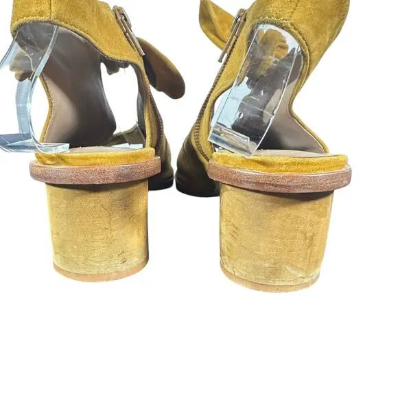Bernardo Women's Sandals 7.5M Peep Toe Bow Accent Mustard Yellow Suede Leather