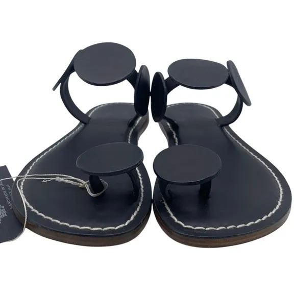 Bernardo Womens Shoes New Moon Toe Ring Sandal Sz 6 Black Leather Flat Italy NEW
