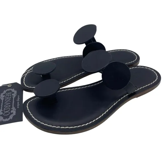 Bernardo Womens Shoes New Moon Toe Ring Sandal Sz 6 Black Leather Flat Italy NEW