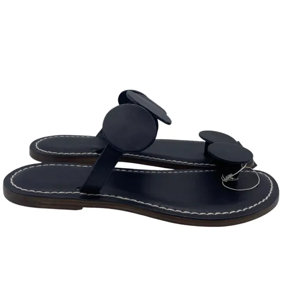Bernardo Womens Shoes New Moon Toe Ring Sandal Sz 6 Black Leather Flat Italy NEW
