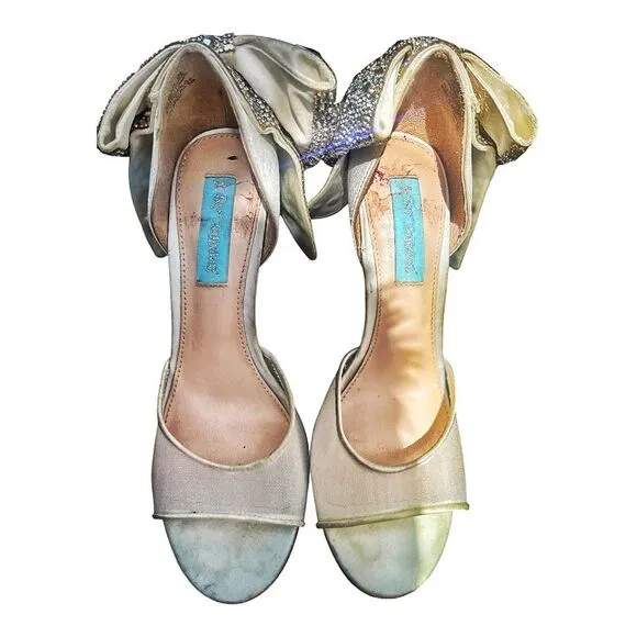 Betsey Johnson Blue Crystal Embellished Stiletto Sandals Size 6