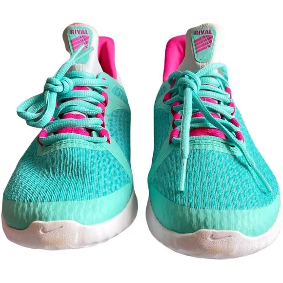 Big Girl's Sneakers Size 7Y Nike Renew Rival Running Shoe Aqua/ Pink/White