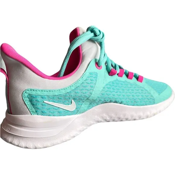 Big Girl's Sneakers Size 7Y Nike Renew Rival Running Shoe Aqua/ Pink/White