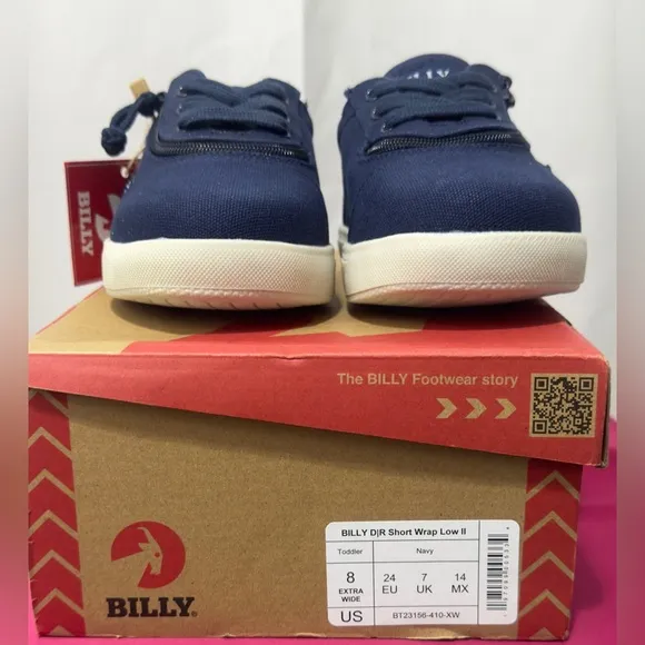 BILLY Kids DR Short Wrap Low II Unisex Kid’s Navy Sneakers Knit Lining  8XW  NWT