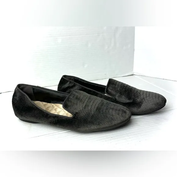 Birdies Starling Flat Slip On Loafers Dark Gray Velvet Casual Womens Shoes 9