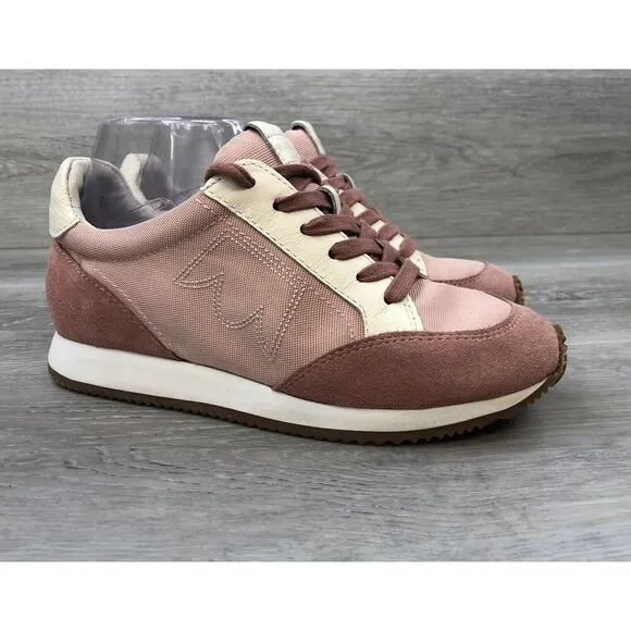 BIRDIES Womens The Roadrunner Pink Suede Nylon Lace Up Sneakers Size 7