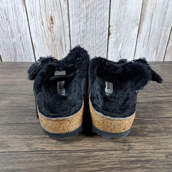 Birkenstock Arizona Shearling Slide Sandals Women's Sz 9 Black (Worn Once)