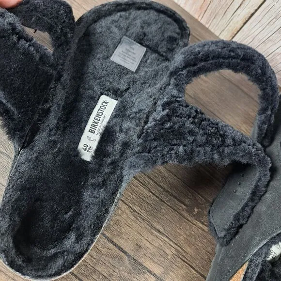 Birkenstock Arizona Shearling Slide Sandals Women's Sz 9 Black (Worn Once)