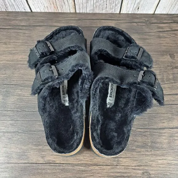 Birkenstock Arizona Shearling Slide Sandals Women's Sz 9 Black (Worn Once)