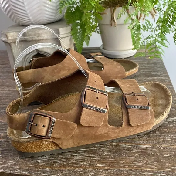 Birkenstock Milano Suede Brown Buckle Sandals Authentic 39 = US 8
