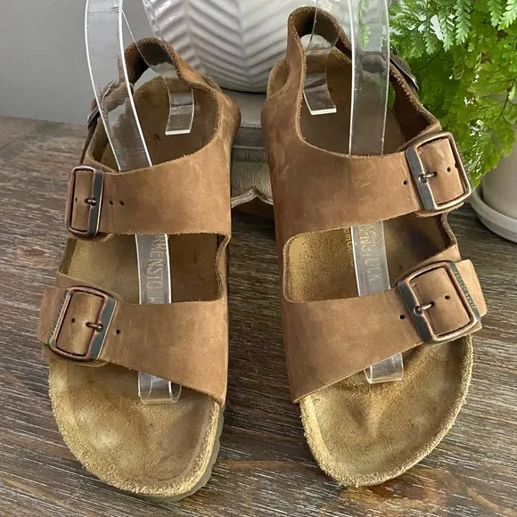 Birkenstock Milano Suede Brown Buckle Sandals Authentic 39 = US 8