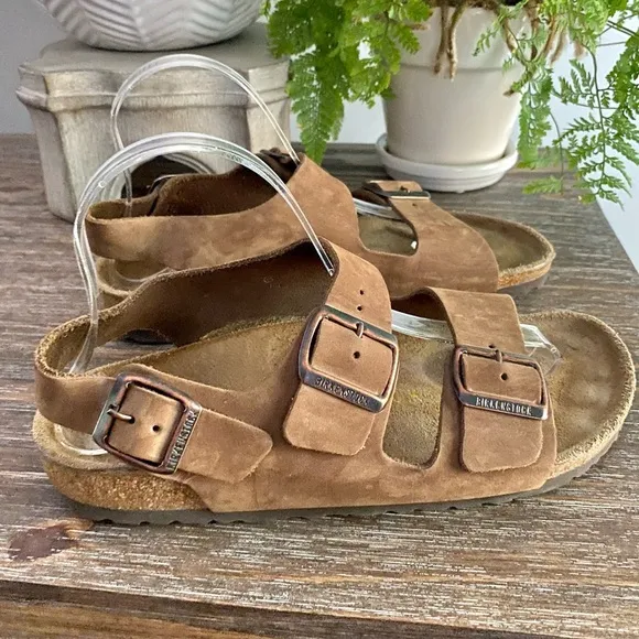 Birkenstock Milano Suede Brown Buckle Sandals Authentic 39 = US 8