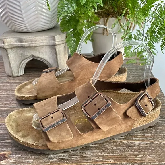 Birkenstock Milano Suede Brown Buckle Sandals Authentic 39 = US 8