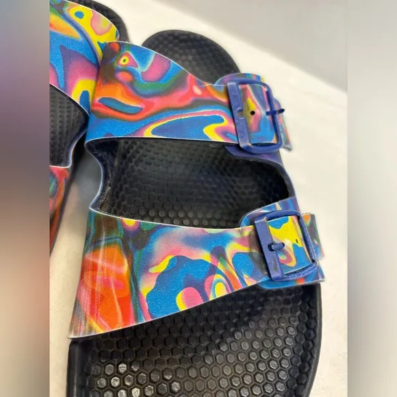 Birkenstock Multicolored RARE Rainbow &amp; Navy Slip On Shoes Size 40