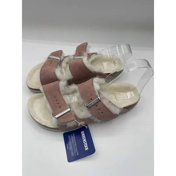 Birkenstock Sandals Pink Arizona Shearling Suede Leather Shoes Size 8 US 39 New