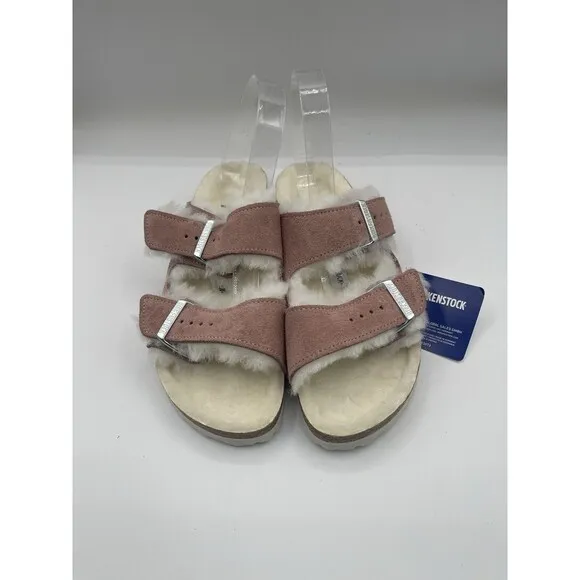 Birkenstock Sandals Pink Arizona Shearling Suede Leather Shoes Size 8 US 39 New