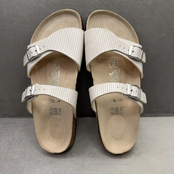Birki's by Birkenstock Aziza Womens Size 7 Sandals Ivory Leather Double Buckle