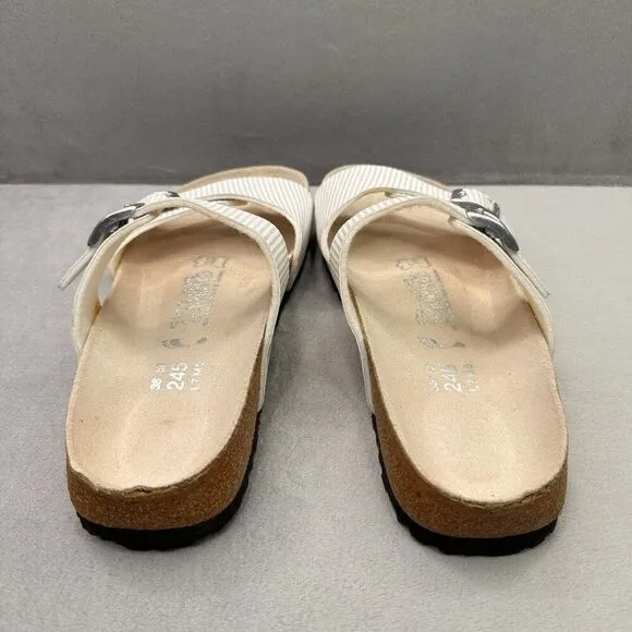 Birki's by Birkenstock Aziza Womens Size 7 Sandals Ivory Leather Double Buckle