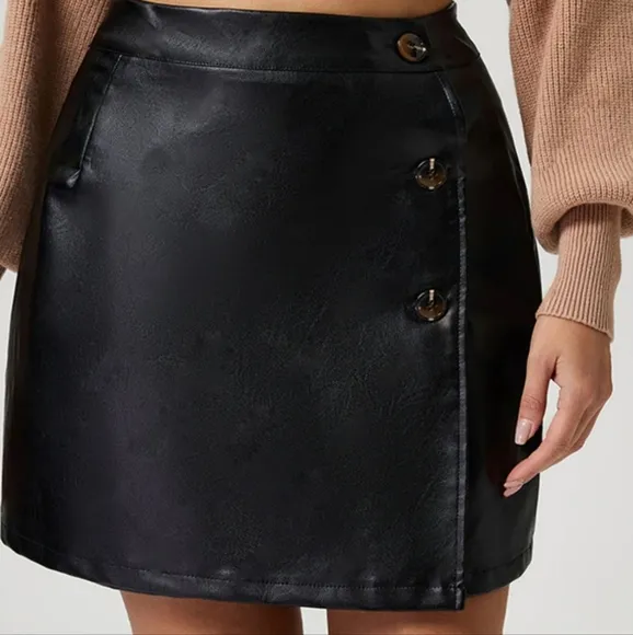 Black High-Rise Mini Skirt with Classic Button Accents