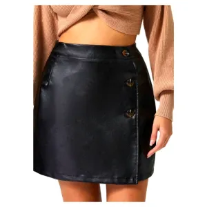 Black High-Rise Mini Skirt with Classic Button Accents
