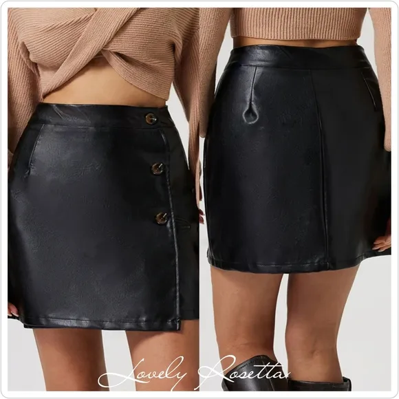 Black High-Rise Mini Skirt with Classic Button Accents