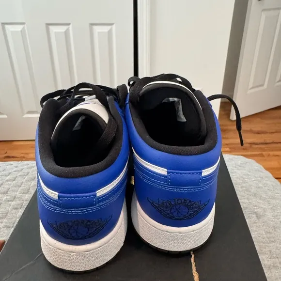 Blue and White High-Top Sneakers with Leather Finish