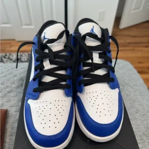 Blue and White High-Top Sneakers with Leather Finish