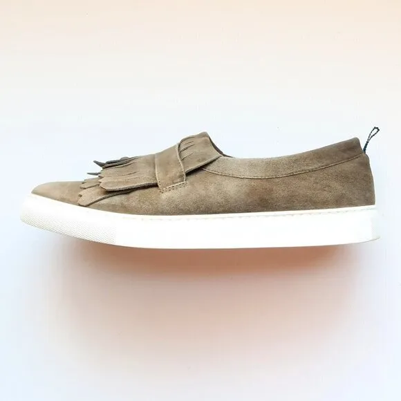 Boden Rayna Military Green Suede Leather Fringe Slip-ons Sneakers Flat Shoes